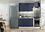 Kitchen Cabinet Navy Blue / Grey 5 Unit Set Soft Close 180cm Copper Handle Nora