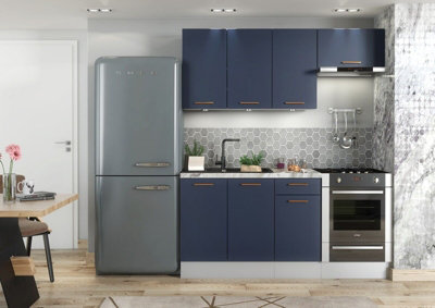 Kitchen Cabinet Navy Blue / Grey 5 Unit Set Soft Close 180cm Copper Handle Nora