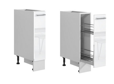 Kitchen Cabinet Pull Out Storage Basket 200mm Cargo Unit White Gloss Cupboard Modern Ella