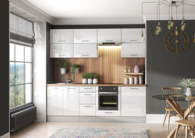 Kitchen Cabinet Set 11 Unit with Oven Housing Soft Close White Gloss / Grey 240cm Complete DIY Set Ella