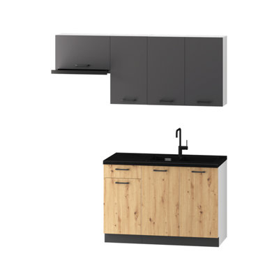 Kitchen Cabinet Set 5 Units 180cm Soft Close Oak / Dark Grey Storage Clara