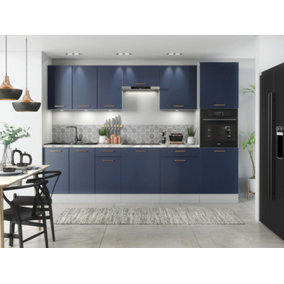 Kitchen Cabinet Set 9 Unit 300cm Navy Dark Blue Base Wall Oven Tall Housing Nora