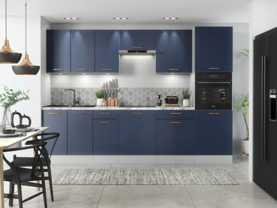 Kitchen Cabinet Set 9 Unit 300cm Navy Dark Blue Base Wall Tall Oven Housing Nora