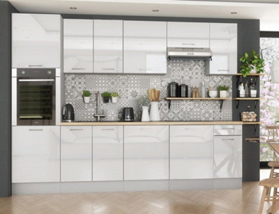 Kitchen Cabinet Set 9 Unit Tall Oven Housing Soft Close 3m White Gloss Grey Ella
