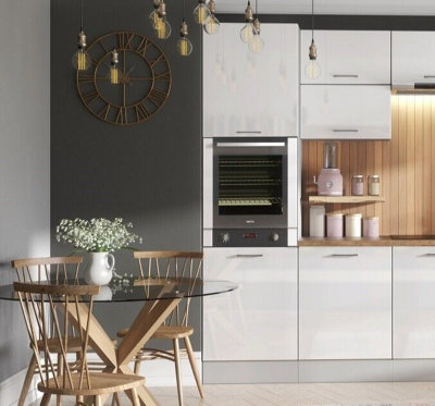 Kitchen Cabinet Set 9 Unit Tall Oven Housing Soft Close 3m White Gloss Grey Ella