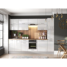 Kitchen Cabinets Set 12 Units Tall Larder 2.8m Pantry White Gloss Grey Matt Ella