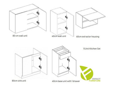 Kitchen Cabinets Set 5 Unit Sonoma Oak Cupboard Worktop Budget Small Modern Nela