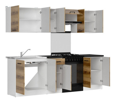 7 kitchen units set, white gloss complete kitchen units Junona 240cm