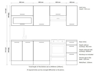 Kitchen Cabinets Set White Gloss 7 Units 240cm Package Modern Soft ...