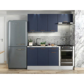 Kitchen Cabinets Units 5 Cupboard Small Base Wall Set Navy Dark Blue 180cm Nora