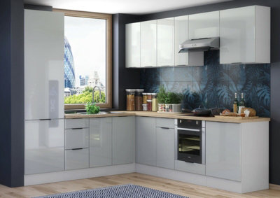 Kitchen Corner Base Unit 1100 Cabinet 110cm Light Grey Gloss Cupboard L R Luna