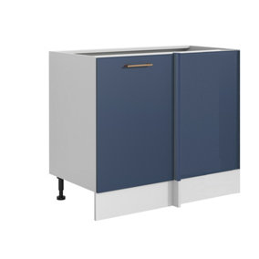 Kitchen Corner Base Unit 1100 Cabinet 110cm Navy Dark Blue Left Right Door Nora
