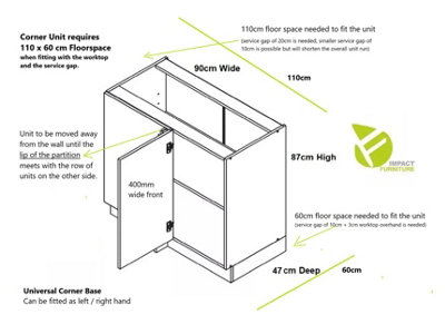 Kitchen Corner Base Unit Straight Line Cupboard 110cm 1000mm Soft Close ...