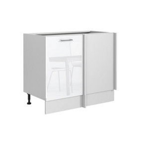 Kitchen Corner Cabinet Base Cupboard Left/Right 110x60 cm White Gloss/Grey Ella