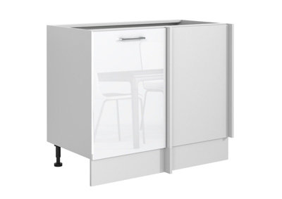Kitchen Corner Cabinet Base Unit Cupboard Left / Right 110x60 cm White Gloss / Grey Universal Straight Corner Ella