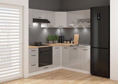 Kitchen Corner Cabinets Set 11 Units Grey Gloss Modern Freestanding ...