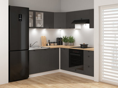 Kitchen Corner Cabinets Set 11 Units Grey Shaker Modern Freestanding L ...