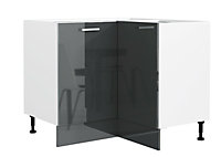 Kitchen Corner Unit Base Cabinet Cupboard L-Shape 900mm 90cm Grey Gloss Luxe