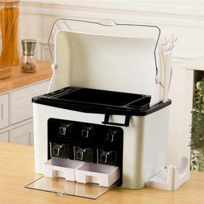 Kitchen Countertop Spice Rack Organizer with Cutting Board Cutlery