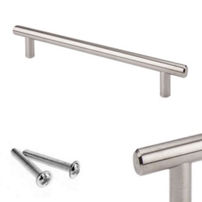 Kitchen Cupboard T-Bar Brushed Steel Furniture Cabinet Handles 128mm (Pack of 10)
