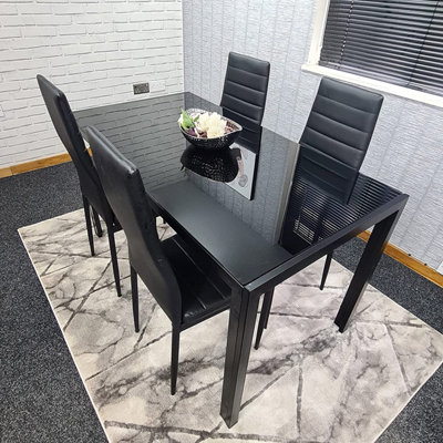 Kitchen Dining Table And 4 Chairs Dining Set of 4 Black Table with 4 Leather Chairs Furniture Kosy Koala