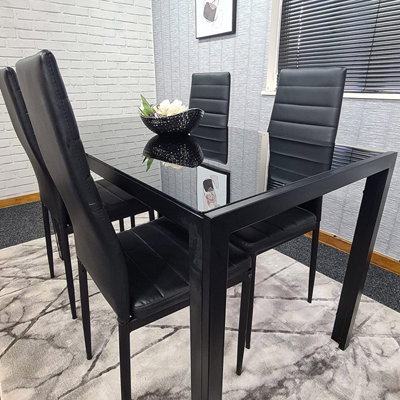 Kitchen Dining Table And 4 Chairs Dining Set of 4 Black Table with 4 Leather Chairs Furniture Kosy Koala