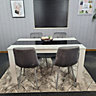 Kitchen Dining Table Set Of 4 Wooden Table Grey Velvet Tufted Chairs White Black Table