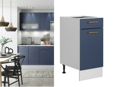 Kitchen Drawer Unit 400mm Base Cabinet Navy Blue Cupboard Copper Handle Nora