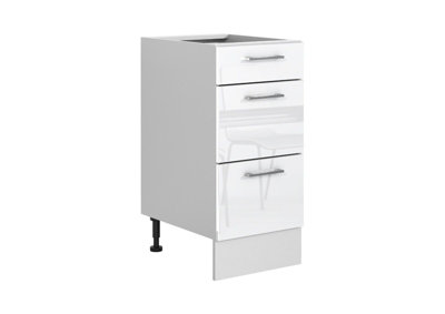 Kitchen Drawer Unit 400mm Cabinet Cupboard 40cm Soft Close White Gloss / Grey Ella