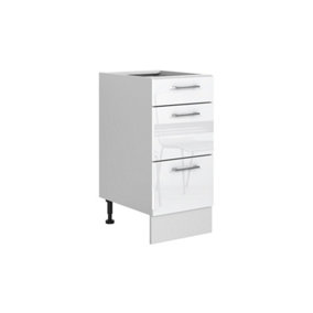 Kitchen Drawer Unit 400mm Cabinet Cupboard 40cm Soft Close White Gloss/Grey Ella