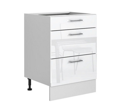 Kitchen Drawer Unit 600mm Base Cabinet 60cm Storage Cupboard White ...