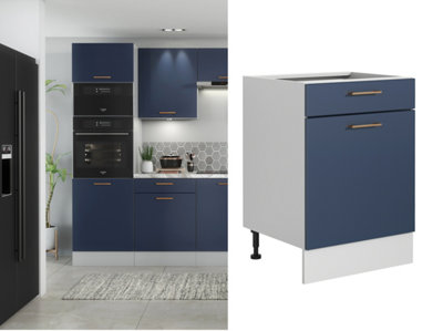 Kitchen Drawer Unit 600mm Cabinet Cupboard Navy Blue Copper Freestanding Nora