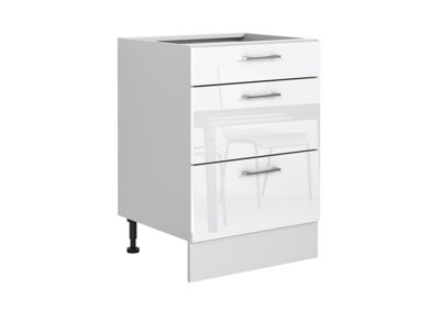 Kitchen Drawer Unit Base Cabinet Cupboard 600mm White Gloss Pack Soft Close Ella