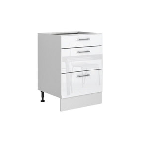 Kitchen Drawer Unit Base Cabinet Cupboard 600mm White Gloss Pack Soft Close Ella