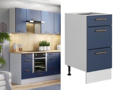 Kitchen Drawer Unit Base Cabinet Navy Blue 400mm Cupboard Copper Handle Nora