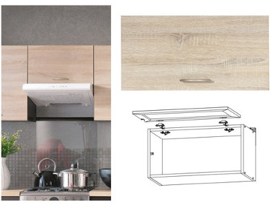 Kitchen Extractor Fan Housing Unit Wall Cabinet 600mm Storage Cupboard Half Height Lift Up Door Light Oak Effect Junona