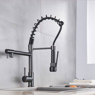 Kitchen Faucet Black Brass Mixer Kitchen Two Jets Faucet With Flexible ...