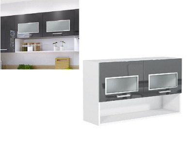 Kitchen Glass Unit Wall Cabinet Cupboard 1000 100 Display Shelf Grey Gloss Luxe