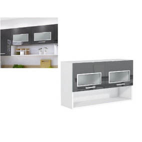 Kitchen Glass Unit Wall Cabinet Cupboard 1000 100 Display Shelf Grey Gloss Luxe