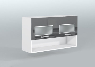 Kitchen Glass Unit Wall Cabinet Cupboard 1000 100 Display Shelf Grey Gloss Luxe