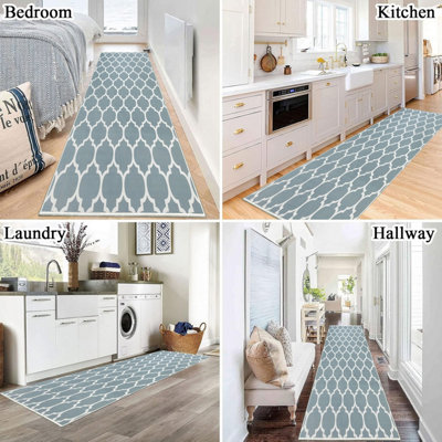 Kitchen Hallway Large Runner Rugs Anti Slip Soft Carpet Bedroom Living Room Outdoor Indoor Rug Geometric Printed Ava, 80x300 cm