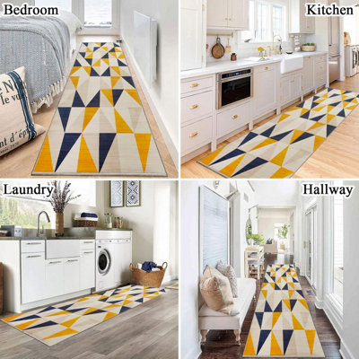 Kitchen Hallway Large Runner Rugs Anti Slip Soft Carpet Bedroom Living Room Outdoor Indoor Rug Geometric Printed Brio, 80x300 cm