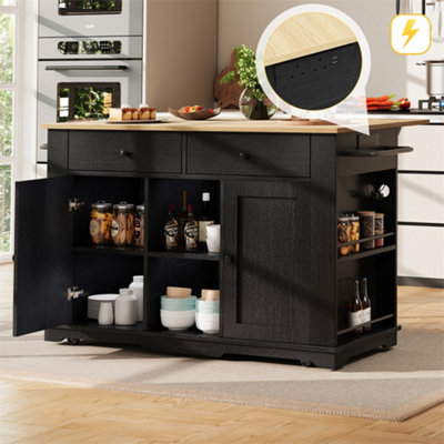 Kitchen Island, Kitchen Trolley Equipped With Power Strip, Kitchen ...