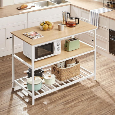 Kitchen Island with Worktop, Bakers Rack with Steel Frame, Modern ...