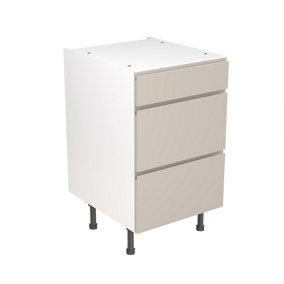 Kitchen Kit 3 Drawer Base Unit 500mm w/ J-Pull Cabinet Door - Super Gloss Light Grey