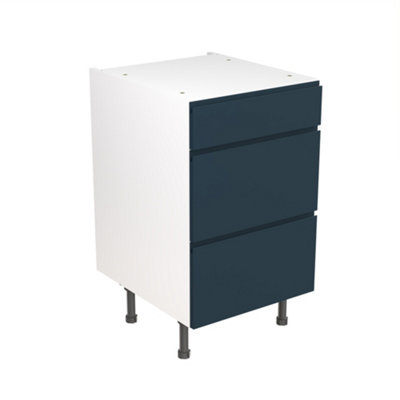 Kitchen Kit 3 Drawer Base Unit 500mm w/ J-Pull Cabinet Door - Ultra Matt Indigo Blue