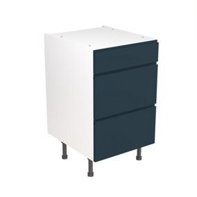 Kitchen Kit 3 Drawer Base Unit 500mm w/ J-Pull Cabinet Door - Ultra Matt Indigo Blue