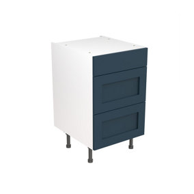 Kitchen Kit 3 Drawer Base Unit 500mm w/ Shaker Cabinet Door - Ultra Matt Indigo Blue
