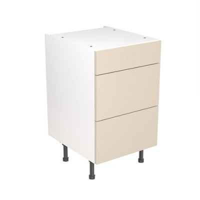 Kitchen Kit 3 Drawer Base Unit 500mm w/ Slab Cabinet Door - Super Gloss Cashmere