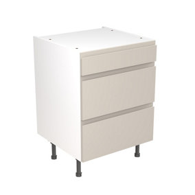 Kitchen Kit 3 Drawer Base Unit 600mm w/ J-Pull Cabinet Door - Super Gloss Light Grey